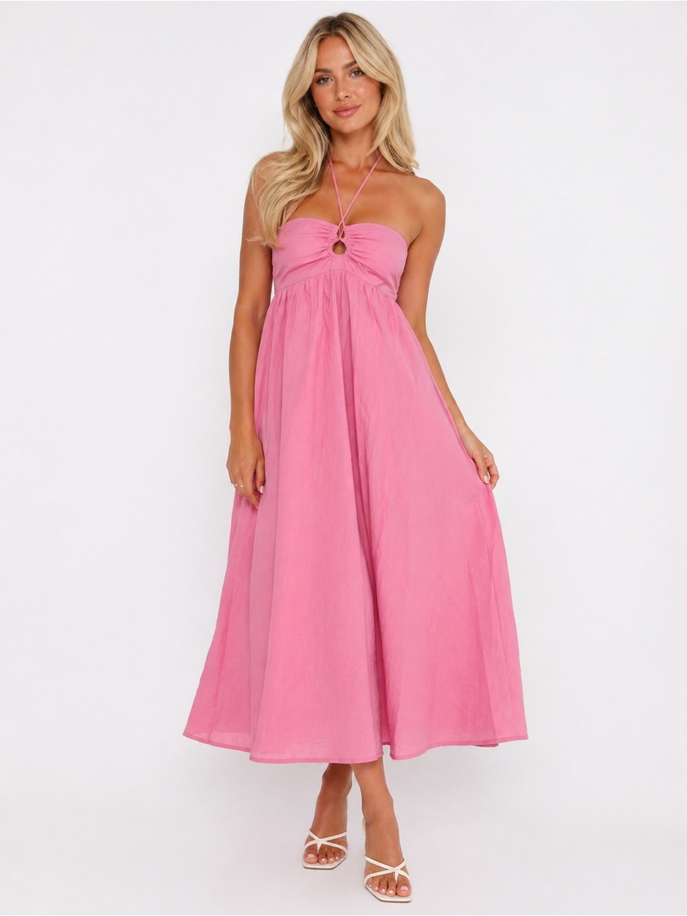 Cotton Strapless Pink Midi Dress adjustable smocked back lined princess Polly 8
